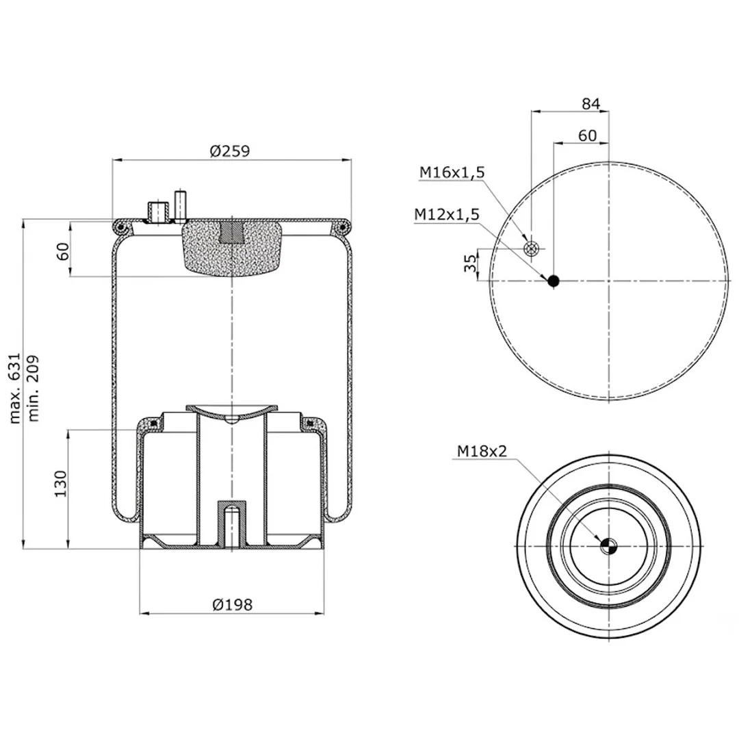PULMON DE SUSPENSION EJE TRASERO CAMION MAN 81.43600-6035 HANN - Image 2