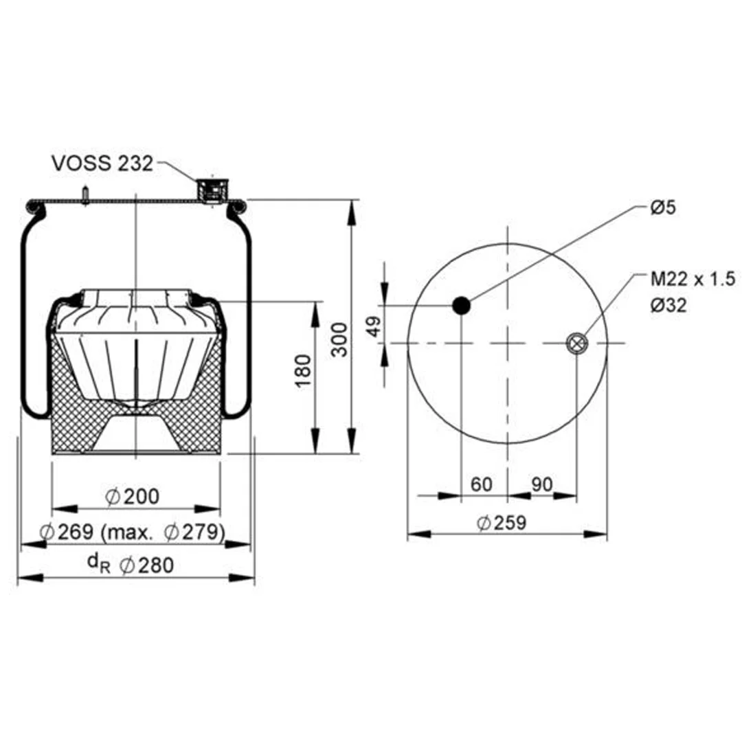 PULMON DE SUSPENSION EJE TRASERO CAMION MERCEDES BENZ A9613204221 HANN - Image 2