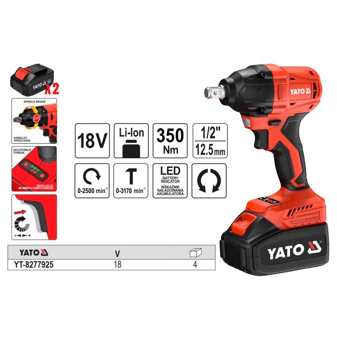 LLAVE PISTOLA DE IMPACTO 1/2" 18V 350 NM YATO - Image 4