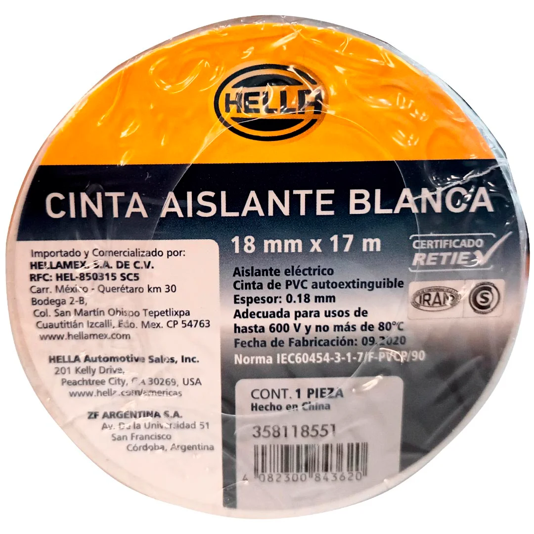 HUINCHA AISLANTE BLANCA 17 METROS HELLA PACK 10 UNIDADES